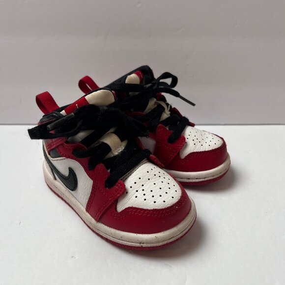 Nike Other - Kids Jordan 1 Red White with Black Swoosh Shoes Size 5C Black Laces